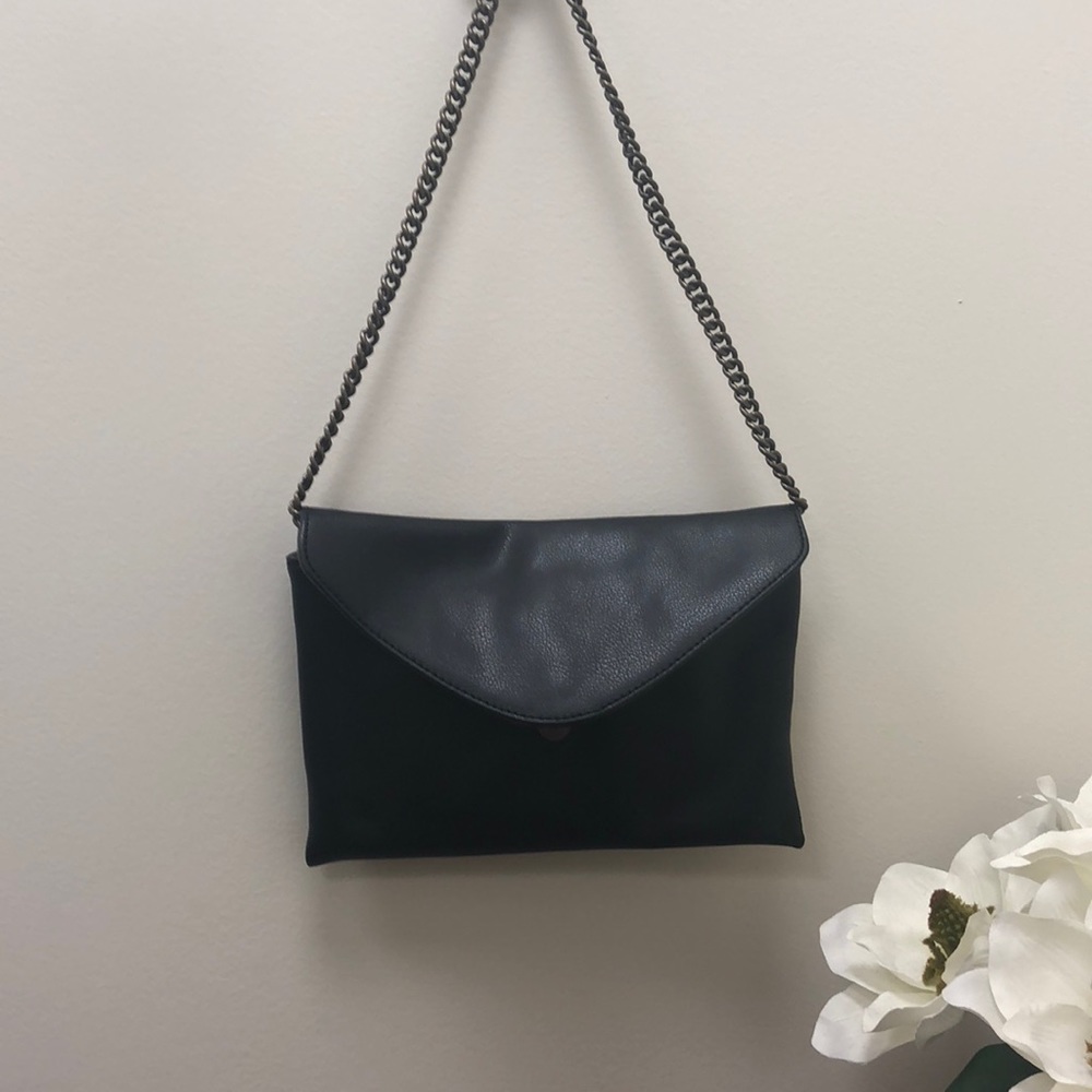 Black Leather J.Crew purse with chain strap
